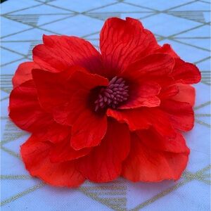 Hawaiian Red Hibiscus Flower Hair Clip / Medium Size